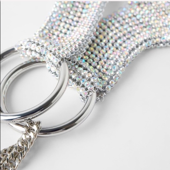 ZARA BNWT Metallic Mesh Beaded Bucket Bag with Chain Shoulder Strap - Picture 3 of 8